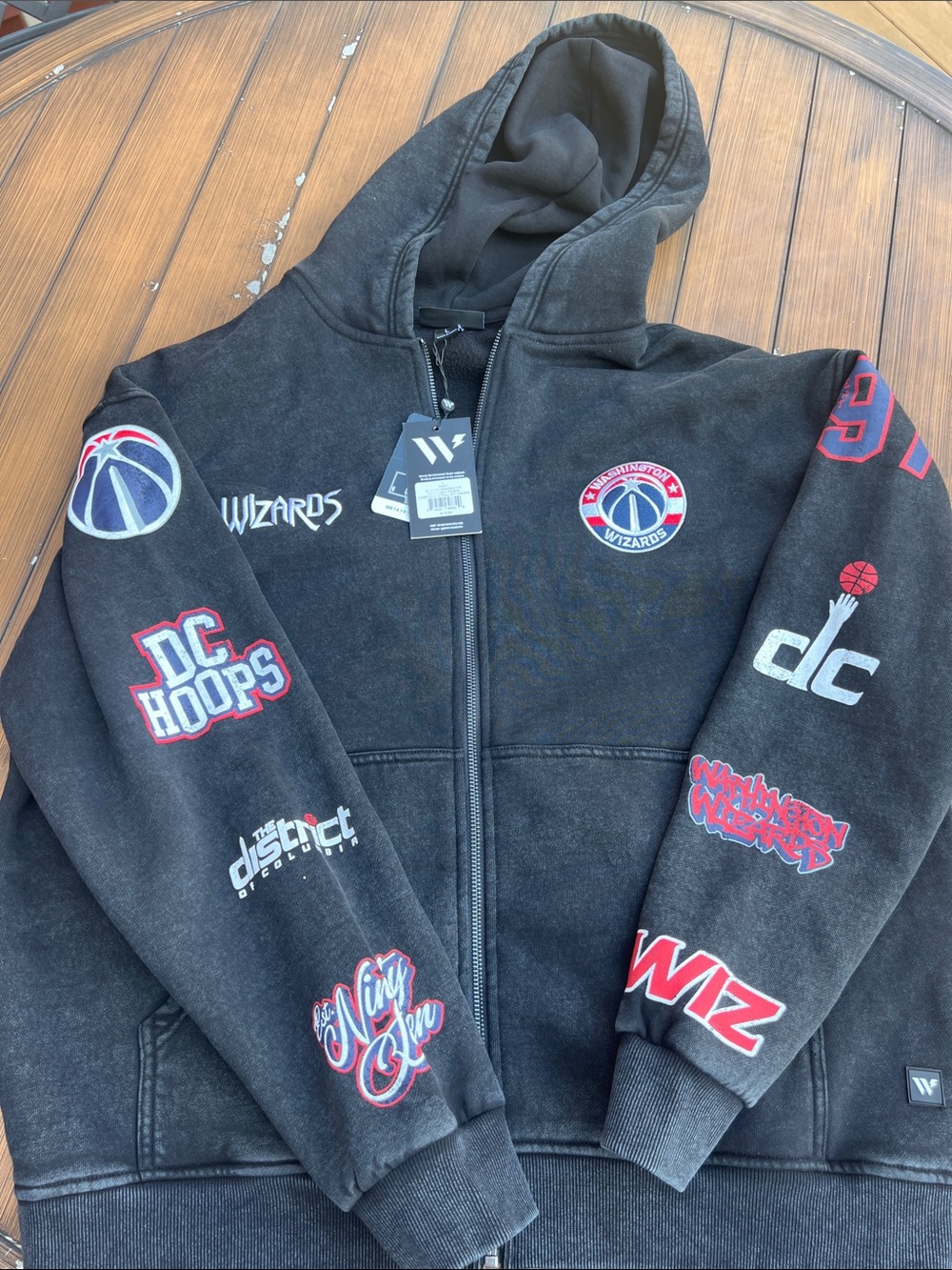 Men’s Washington Black Hoodie Jacket with Team Patches